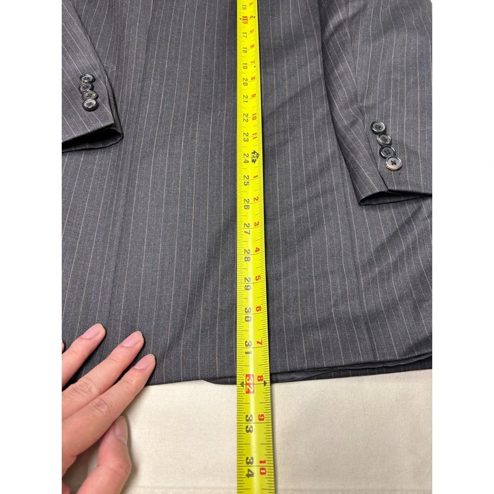 Hugo‎ Boss Einstein Sigma Pinstripe Suit 100% Virgin Wool Grey 42R W36 L30 USA